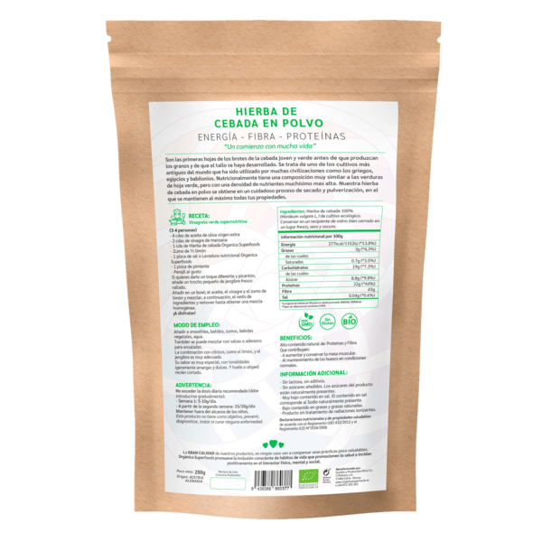 comprar hierba de cebada en polvo, un superalimento con beneficios y propiedades para una vida saludable y una alimentación equilibrada